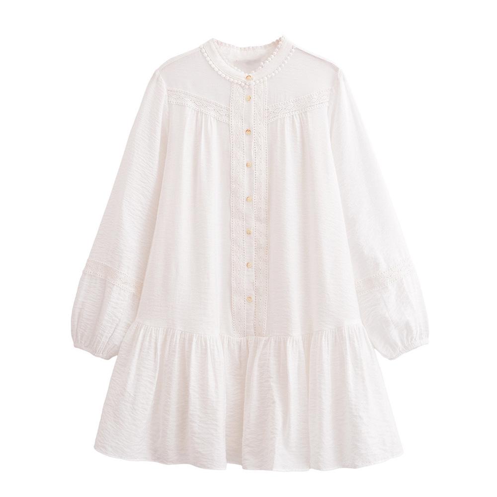 

2025 Spring/Summer Women s Loose Lace Crew Neck Long Sleeve Dress L