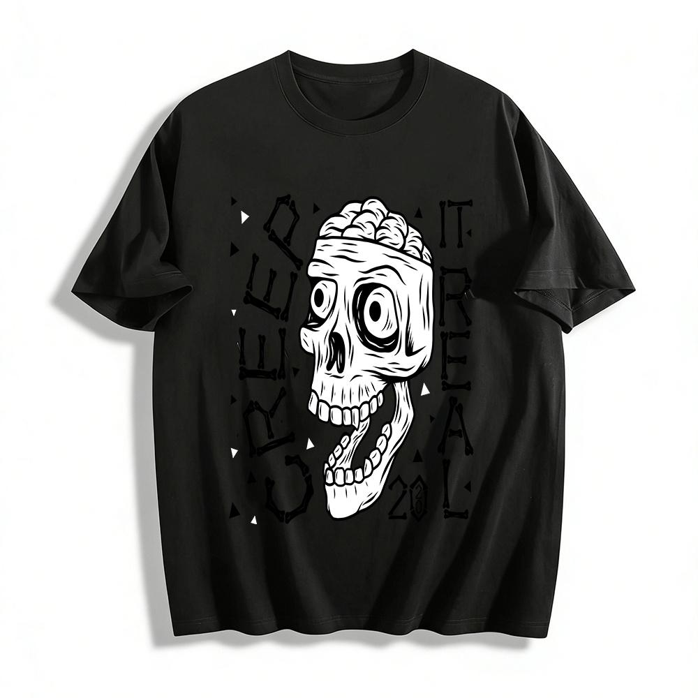 Skull With Brain Print Cool Streetwear Casual Graphic Tee Pure cotton T-shirt XXS
