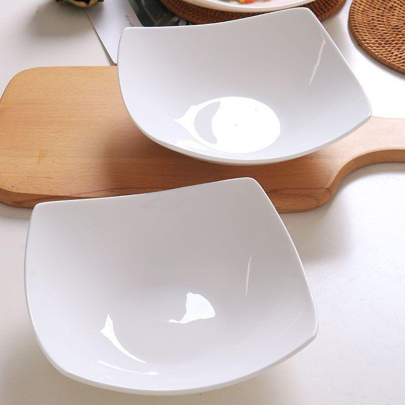 Nordic Style High-Value Square Ceramic Dinner Plate with Raised Foot – Light Luxury Deep Plate/Salad Bowl.