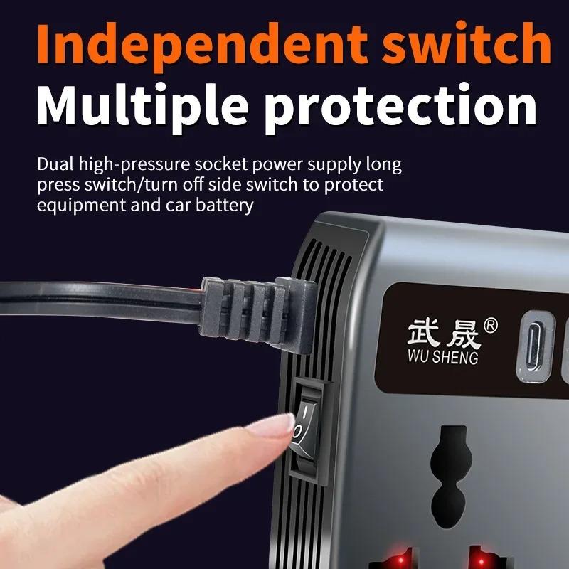 Cargador Inversor de Coche Multifunción 12V/24V a 220V Adaptador de Enchufe de Coche Carga Rápida QC3.0 con 6 Puertos USB Cargador Automotriz para Auto Camioneta SUV RV