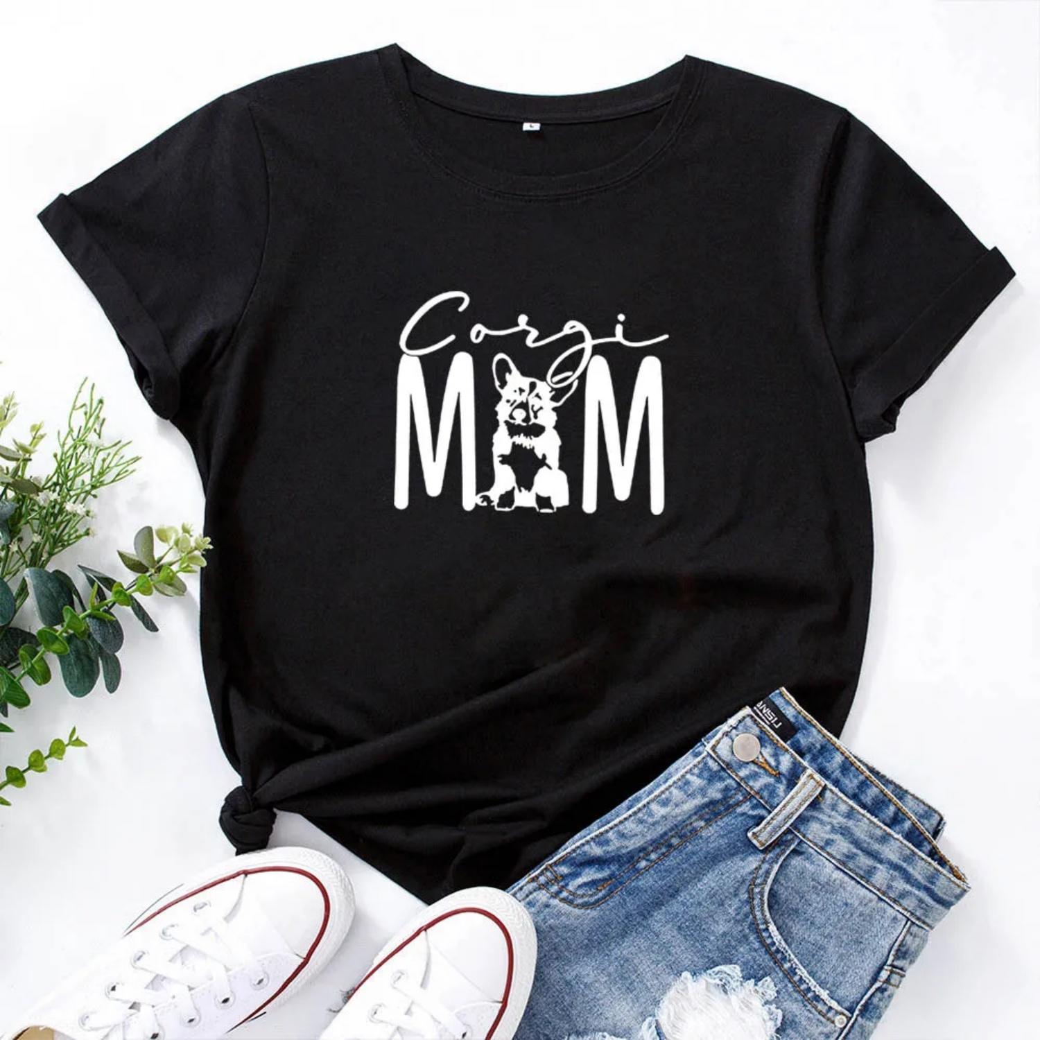 

Corgi Mom Women Short Sleeve Tshirts Woman Graphic Tee Loose Funny T Shirt Women Top Harajuku T Shirt Femme Dog Mom Clothes S чёрный