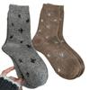 Retro Small Floral Wool Socks Heat Storage And Warmth Boneless Wool Stacking Socks Medium Tube Korean College Style
