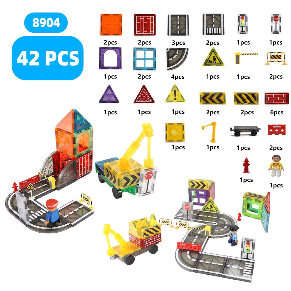 Yuelebo Magnetic Building Blocks: City Traffic & Architecture Set with Crane and Stained Glass Tiles