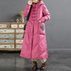 Down jacket women's retro ethnic style white duck down, winter buckle sticker thickened warm long hooded and thin outer