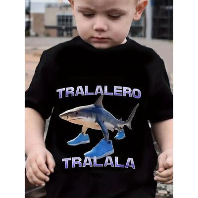 Taglie Europee Nuova Moda Divertente Maglietta con Stampa di Squalo Cartone Animato per l'Estate, Top Trendy e Versatile a Maniche Corte con Girocollo