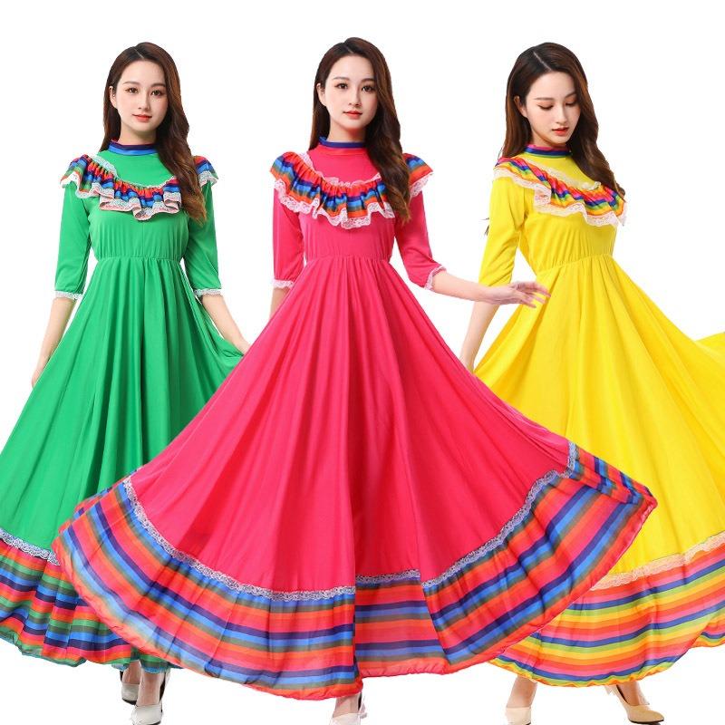 Halloween Traditional Style Adult Children Large Skirt Skirt Grid Dress Costume