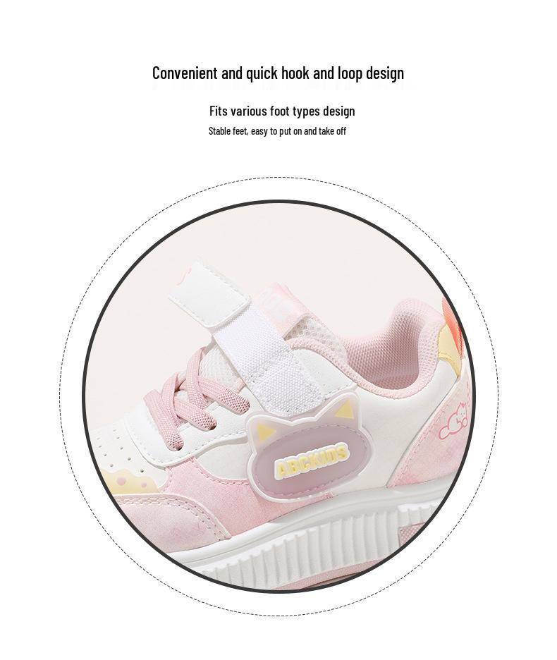 ABCkids 2026 Spring Velcro Sneakers for Girls - Pink & White, Sizes for Medium & Large Children