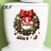 Waterproof Pvc Wall Stickers Christmas Wreath Toilet Decal, Merry Bow Seat Sticker, Holiday Party Bathroom Supplies Lid Tank Decals, Self-Adhesive