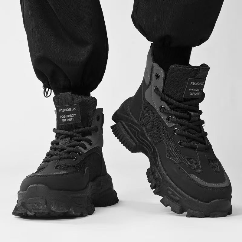 Labor Insurance Autumn Outdoor Mountaineering Non-slip and wear-resistant sports thick-soled heightening black Martin boots
