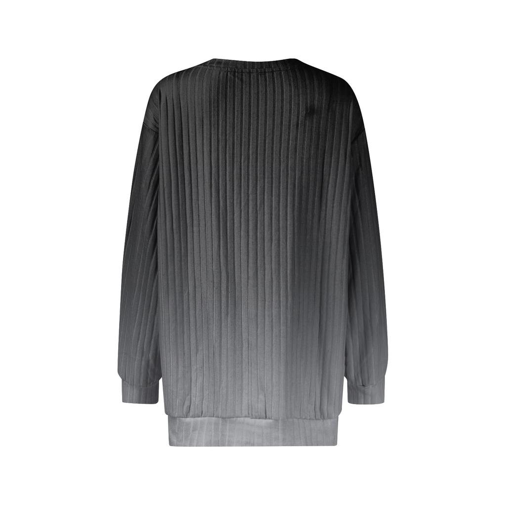 Women's Winter Color-Block Printed Lightweight Brushed-Cotton Round Neck Top