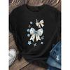 European Size Women'S "Fresh and Gentle Butterfly Knot" with Small Flower Prints | Casual Short Sleeve T-Shirt,Moderate Elasticity, Perfect for Summer