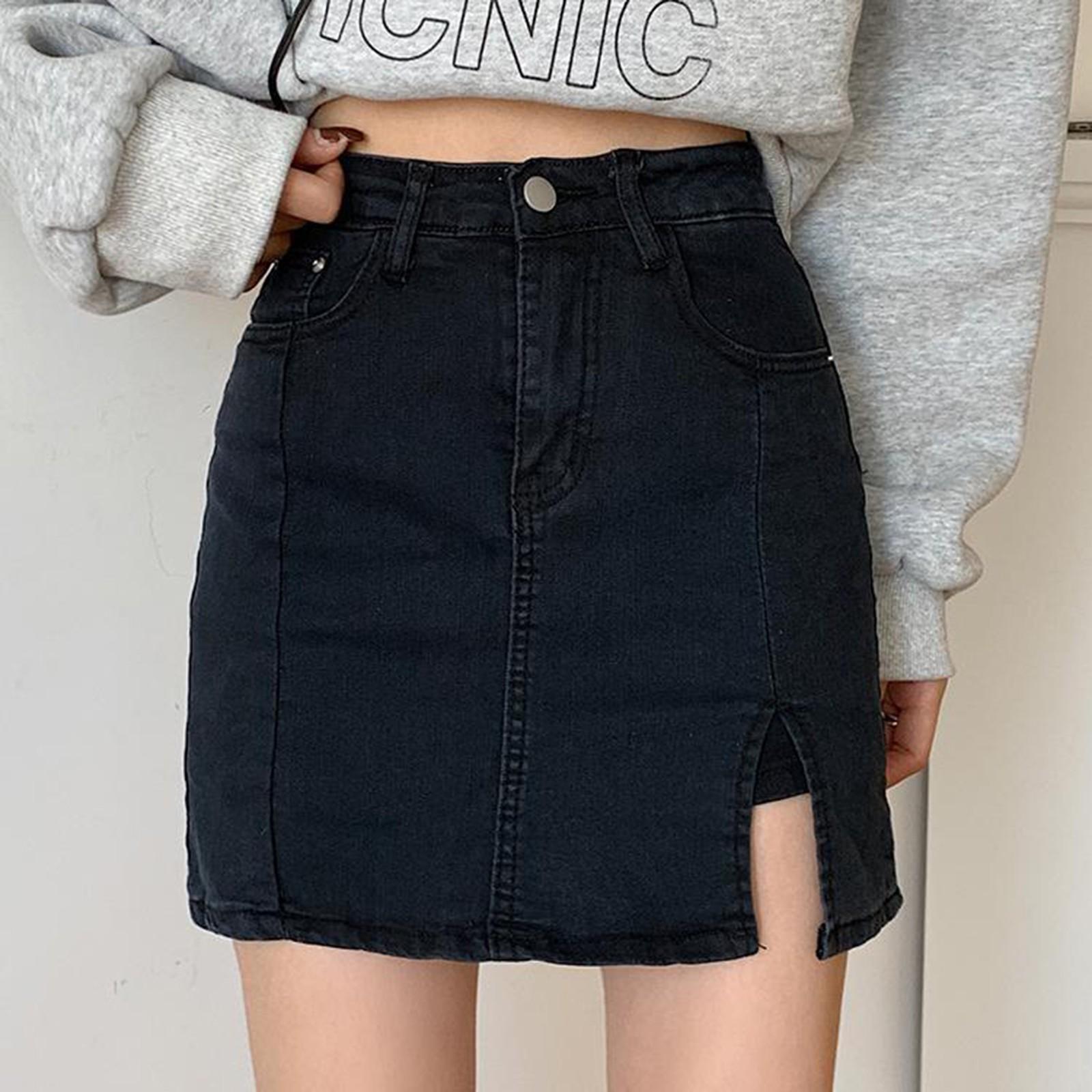 

Женская модная повседневная юбка для женщин, джинсовая юбка на пуговицах M чёрный