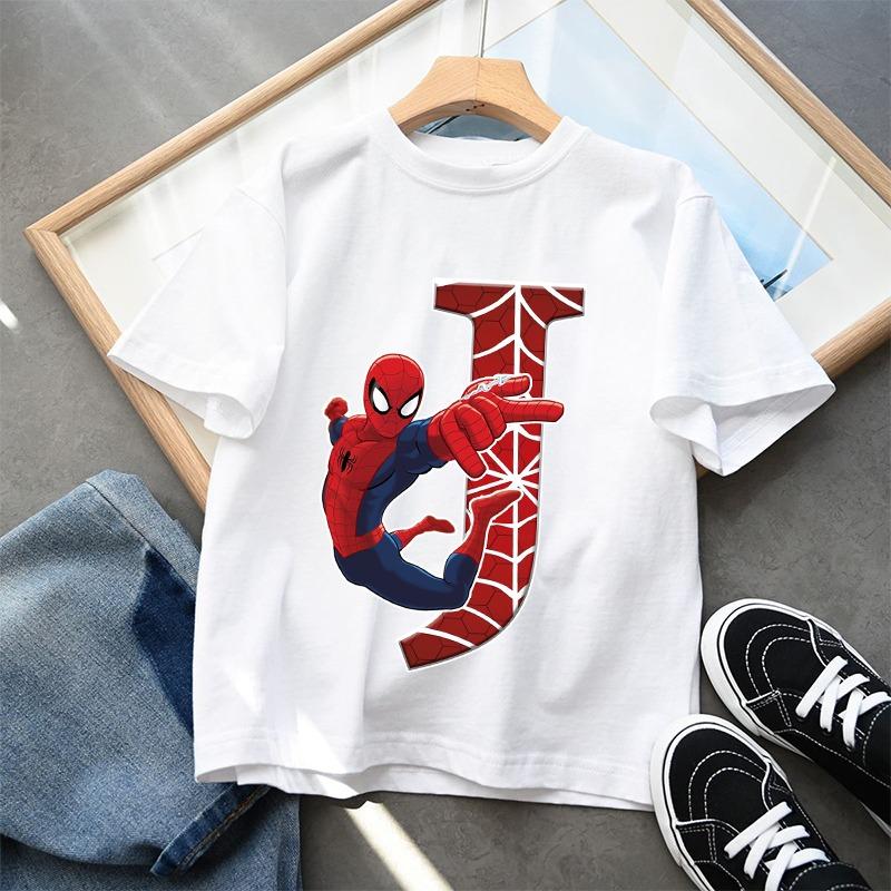 2026 New Children's Spider Man Cartoon Letter Printed T-shirt Cotton T-shirt Boys' Short Sleeved