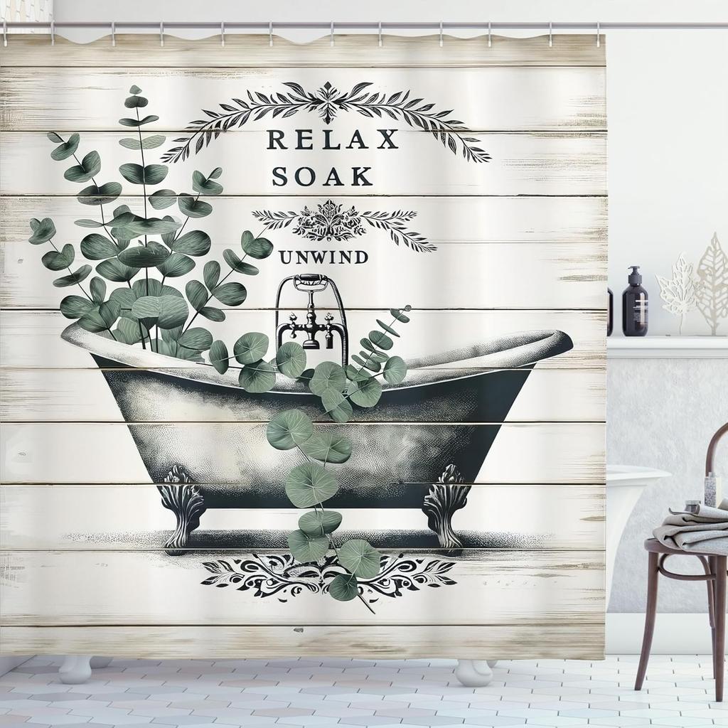 Vintage Style Bathtub Decorative Shower Curtain 180x 180cm Fabric Bathroom Shower Curtain with 12 Hooks