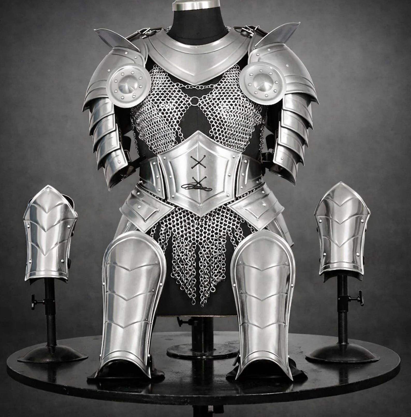 Women s Knight Cuirass Armor Set with Chainmail Medieval Warrior LARP Cosplay Costume