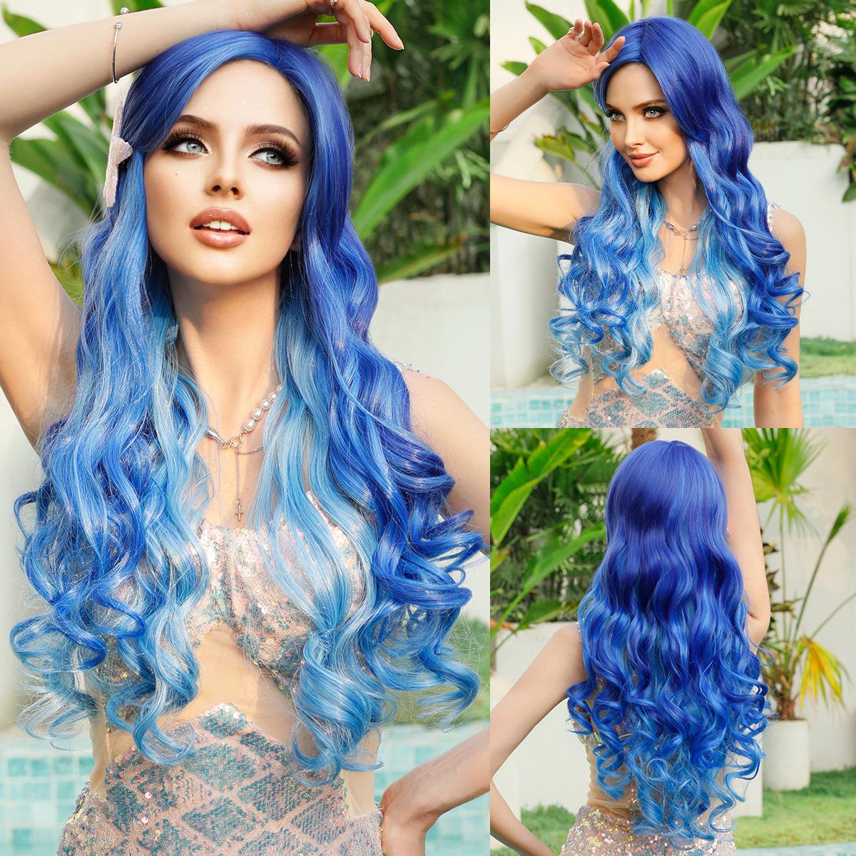 2025 Европейская мода длинный волнистый кудрявый парик для женщин Bule #01