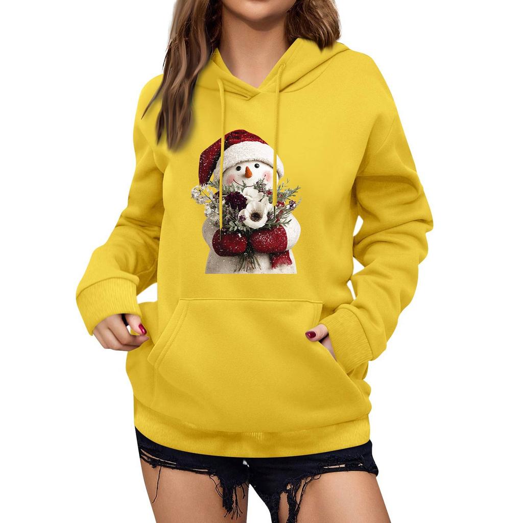 Women's Winter Christmas Printed Pullover Hooded Sweatshirt Fleece Long Sleeve Sweatshirt
