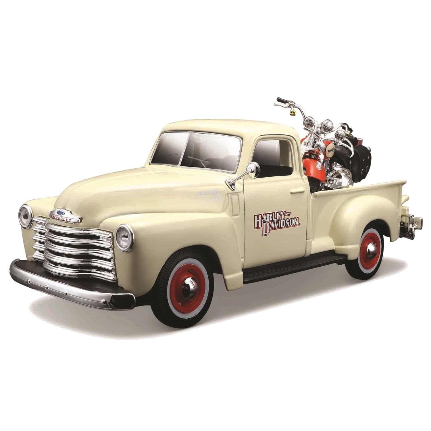 

Maisto Scale Chevrolet 3100 Pickup 1950 2001 FLSTS Heritage Springer White Custom Series Diecast Model Finished 32194 1/24 & Harley-Davidson / Car, білий