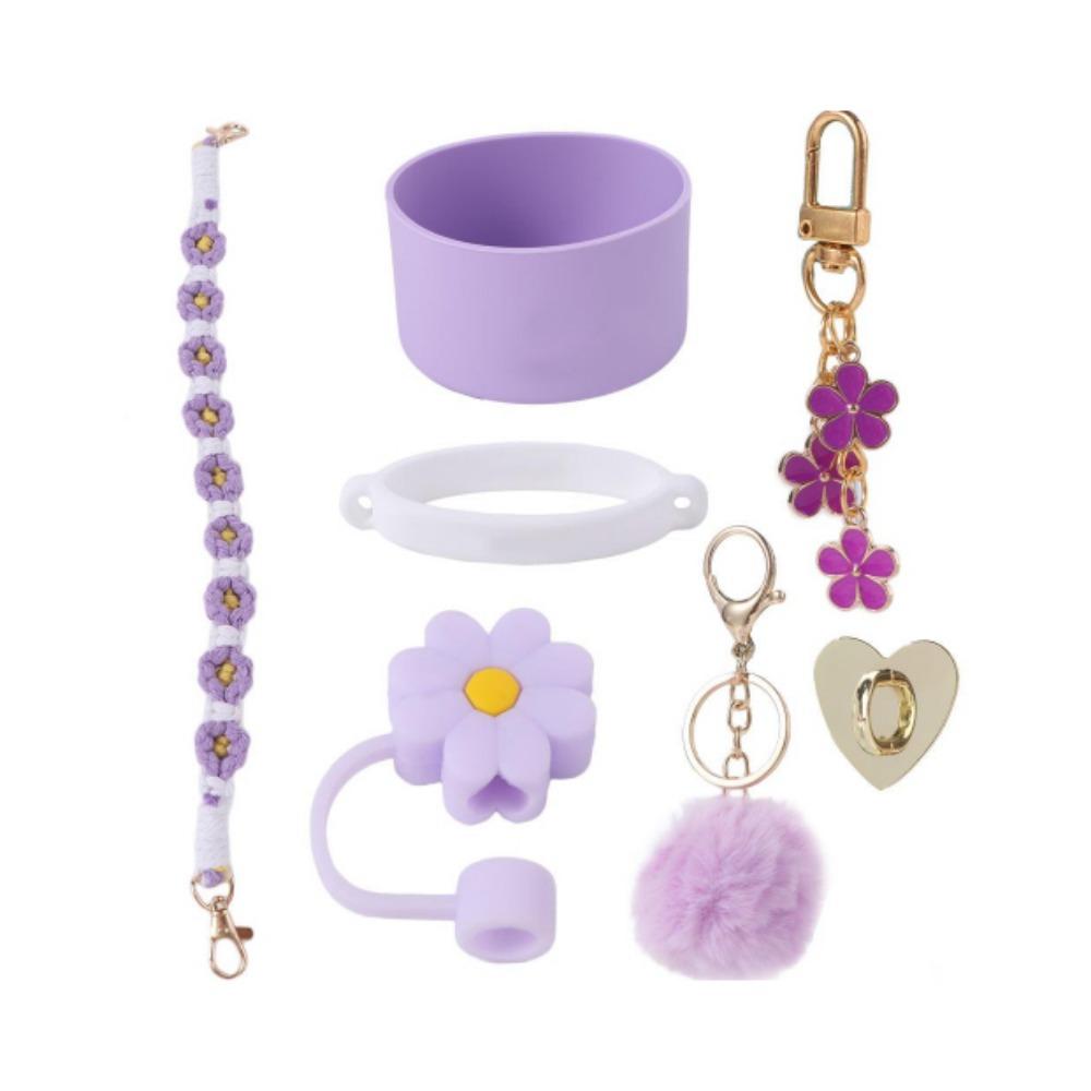 7pcs/set Flower Pattern Cup Accessories Set Multiple Color Cup Decoration Set  Tumbler