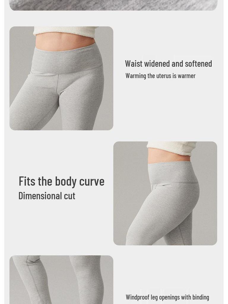 Women's High Waist Cotton Blend Autumn Leggings - Thickened, Warm, Slim Fit, Solid Color, Elastic Winter Base Layer.