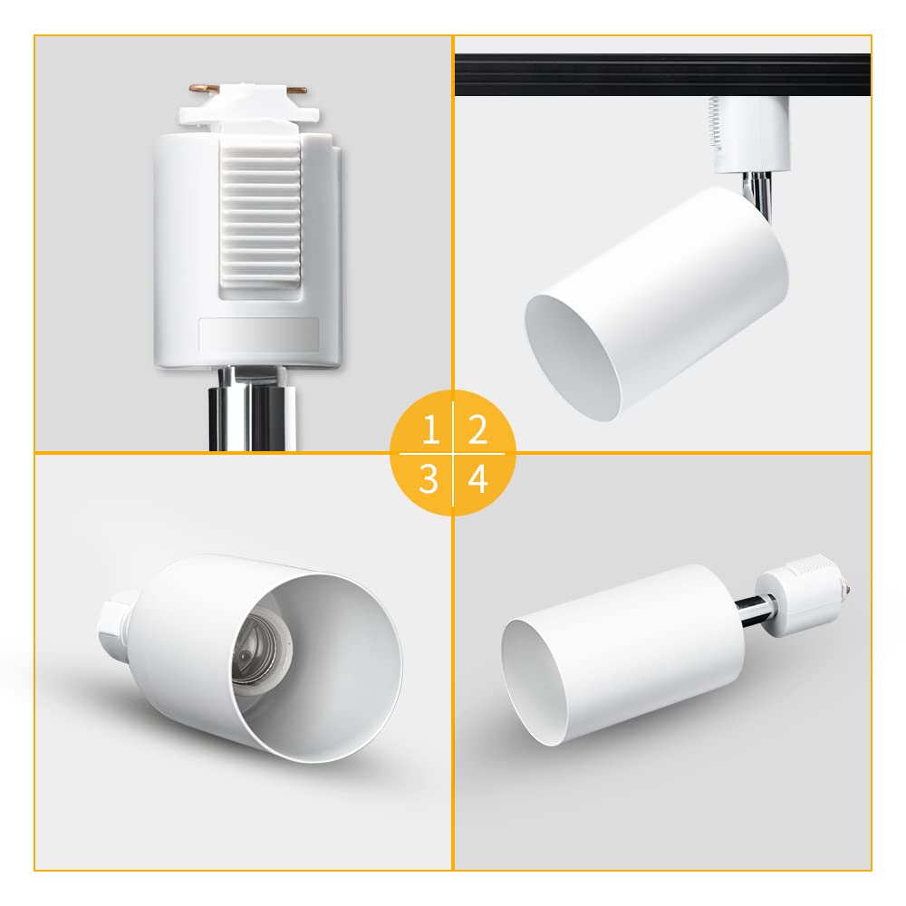 Spotlight Fixture for Duct Rails, Lighting Fixture for Lighting Bars, Rail Light, Spotlight Fixture Only, Bulbs Not Included (Set of 6, White E11)