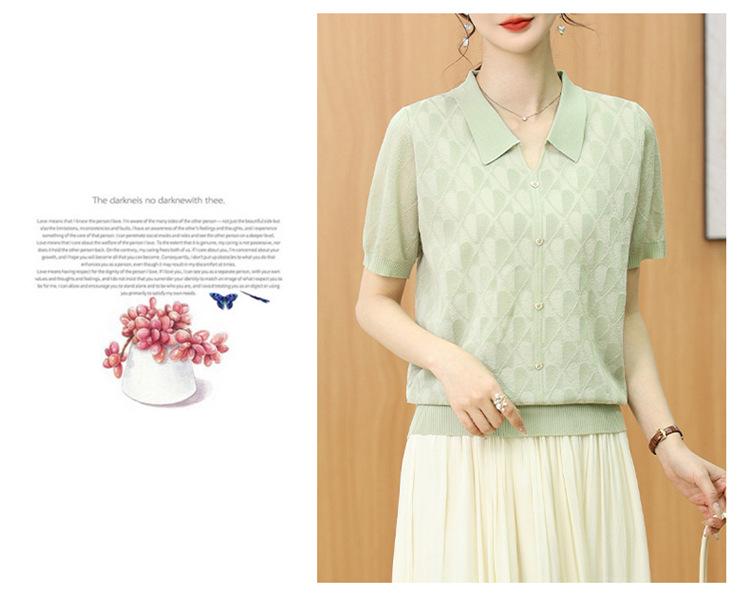 2025 Summer Ice Silk Cool Knit Short Sleeve Top for Middle-Aged & Elderly Women