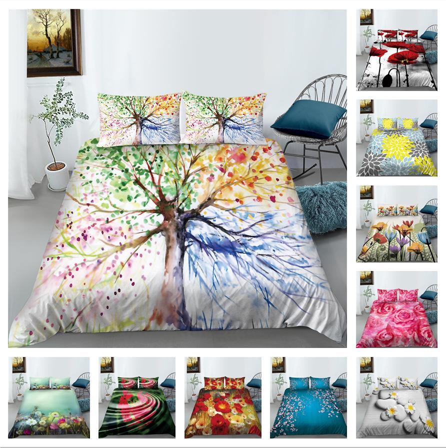 

Пододеяльник и наволочка с цветочным узором, 2 или 3 предмета, полный размер. Подходит для односпальной или двуспальной кровати. Цветная печать. Удобное украшение для дома.