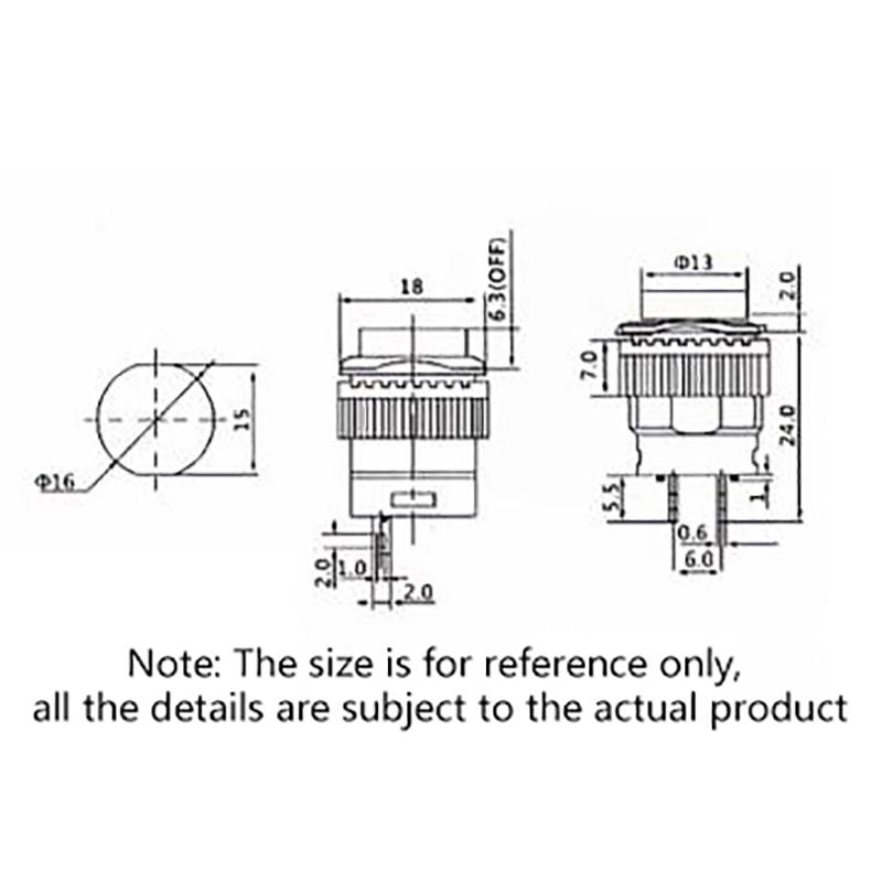 1Pcs R16-503 Round Button Switch Momentary 3A 250V 16Mm Self Locking Round Push Button Switch