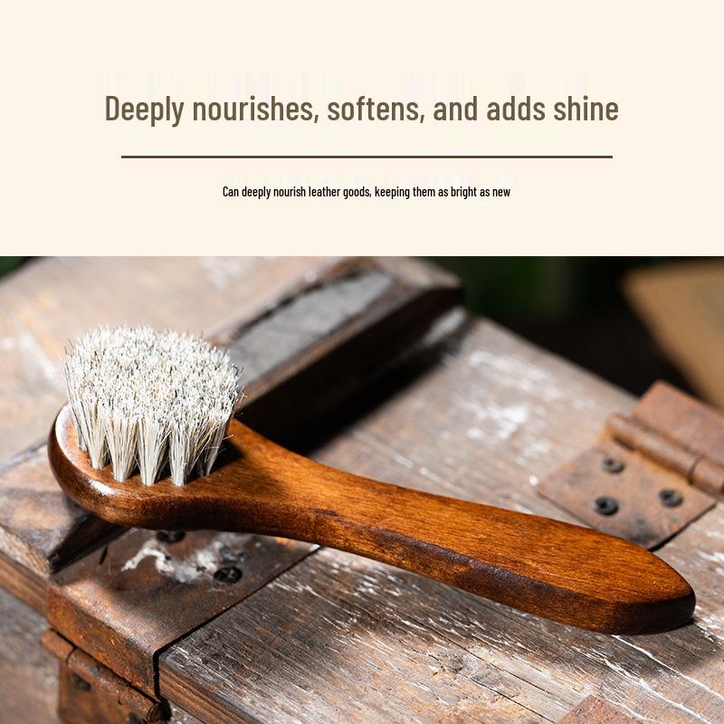 Leather Shoe Brush with Horsehair - Solid Wood Handle, Gentle On Leather, Keeps Hands Clean. Ideal for Cleaning and Dust Removal.