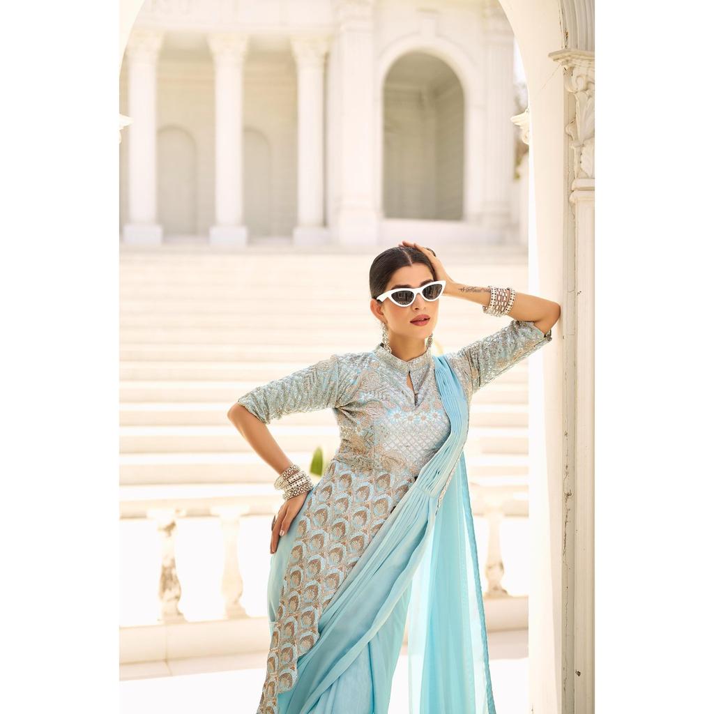 Party Look Party Wear Bollywood Saree Indian Women Ready To Wear Sari Blouse