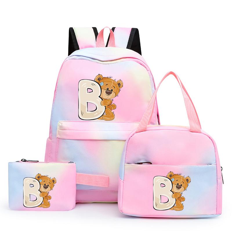 3ks/sada Malý medveď 26 anglických písmen Školský ruksak pre deti Dievčenský ruksak Back to School Taška na obed Tašky na ceruzku