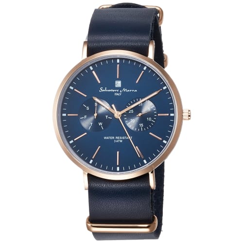 

Salvatore Marra Men s Slim Multi-Calendar Watch SM15117-PGNVPG, Blue, Officially Imported