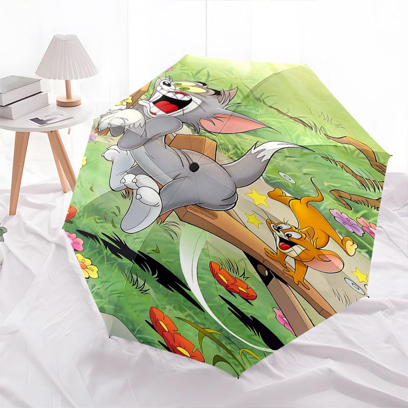 1pc Tom and Jerry Automatic Folding Umbrella - Compact 8-Rib Design, Durable Plastic & Iron1272L