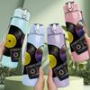 1PC Retro Vinyl Record Cassette Print 750ml Color Plastic Sports Water Bottle Leakproof Flip Straw Lid Suitable for Sports Office Home Use