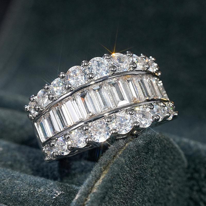 CopperSparkling Crystal Cubic Zirconia Wedding Band Rings for Women Fashionable Female Jewelry Daily Party