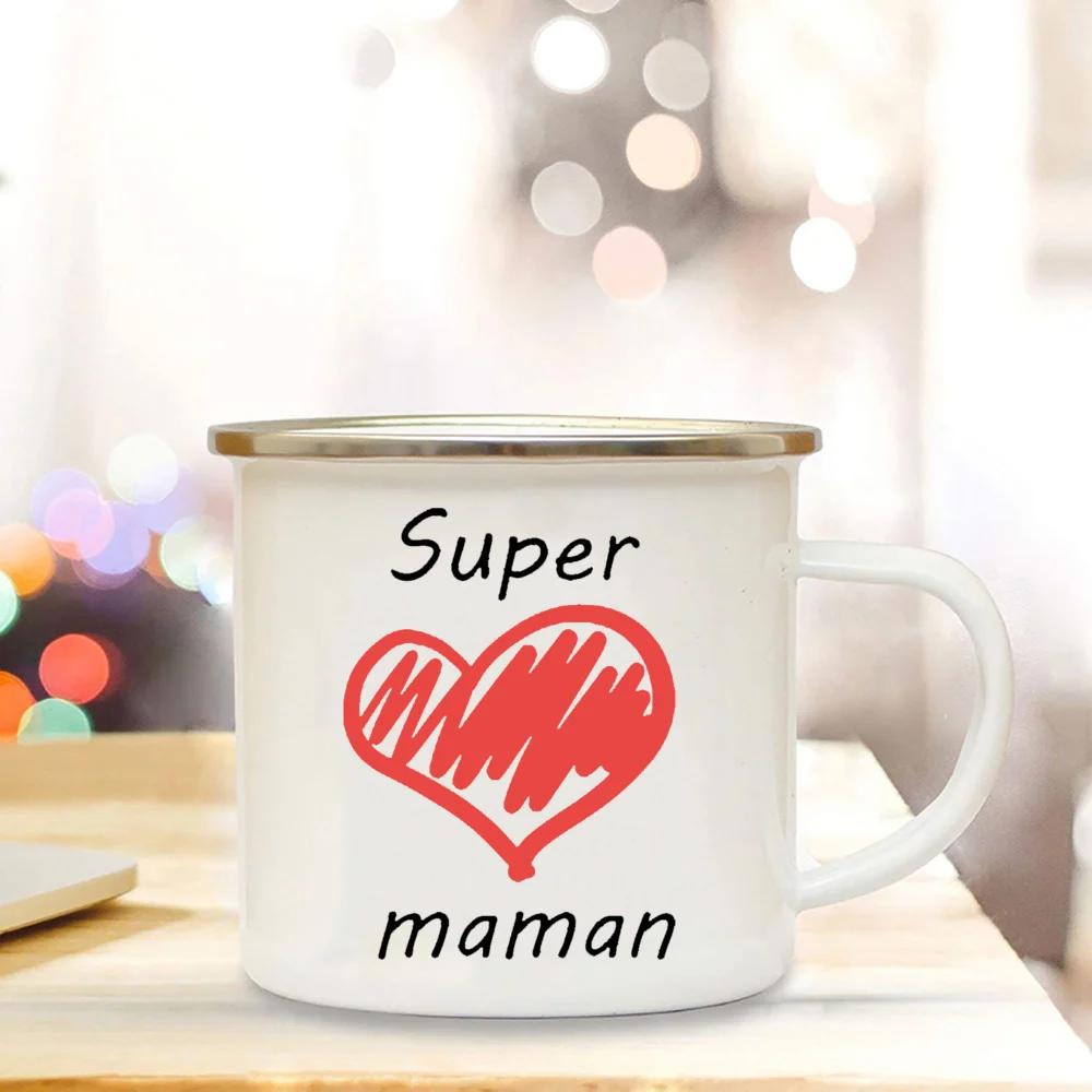 Best Mom In The World French Print Enamel Mug Creative Coffee Cup Drinks Water Milk Cup Enamel Mug Home Drinkware Gift for Maman