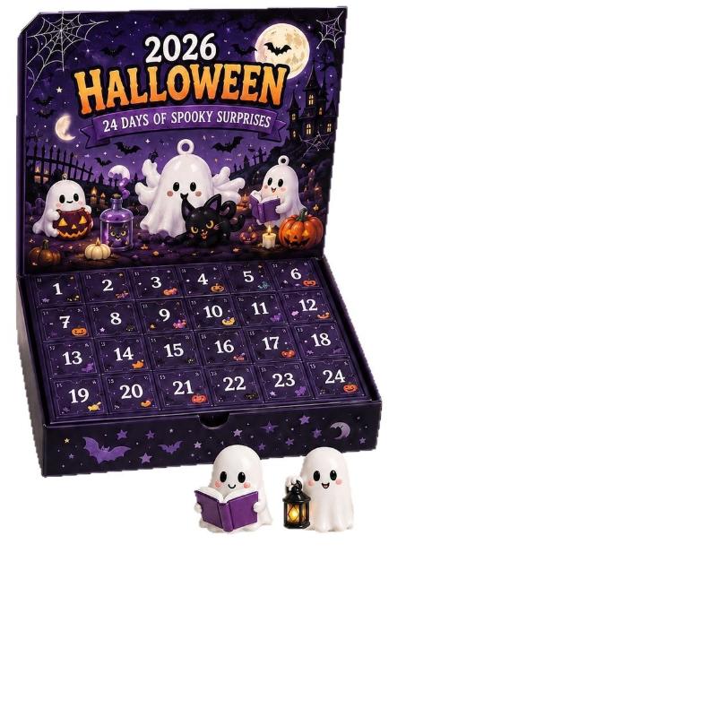2026 Spooky Halloween Advent Calendar 24 Days Countdown Box Acrylic Ornaments for Kids Halloween Gifts Tabletop Decor