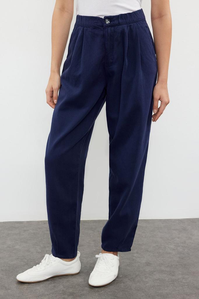 Women's Style jeans Navy Blue Stitching Detailed High Waist Balloon Jeans with Elastic Waist TWOAW25JE00003