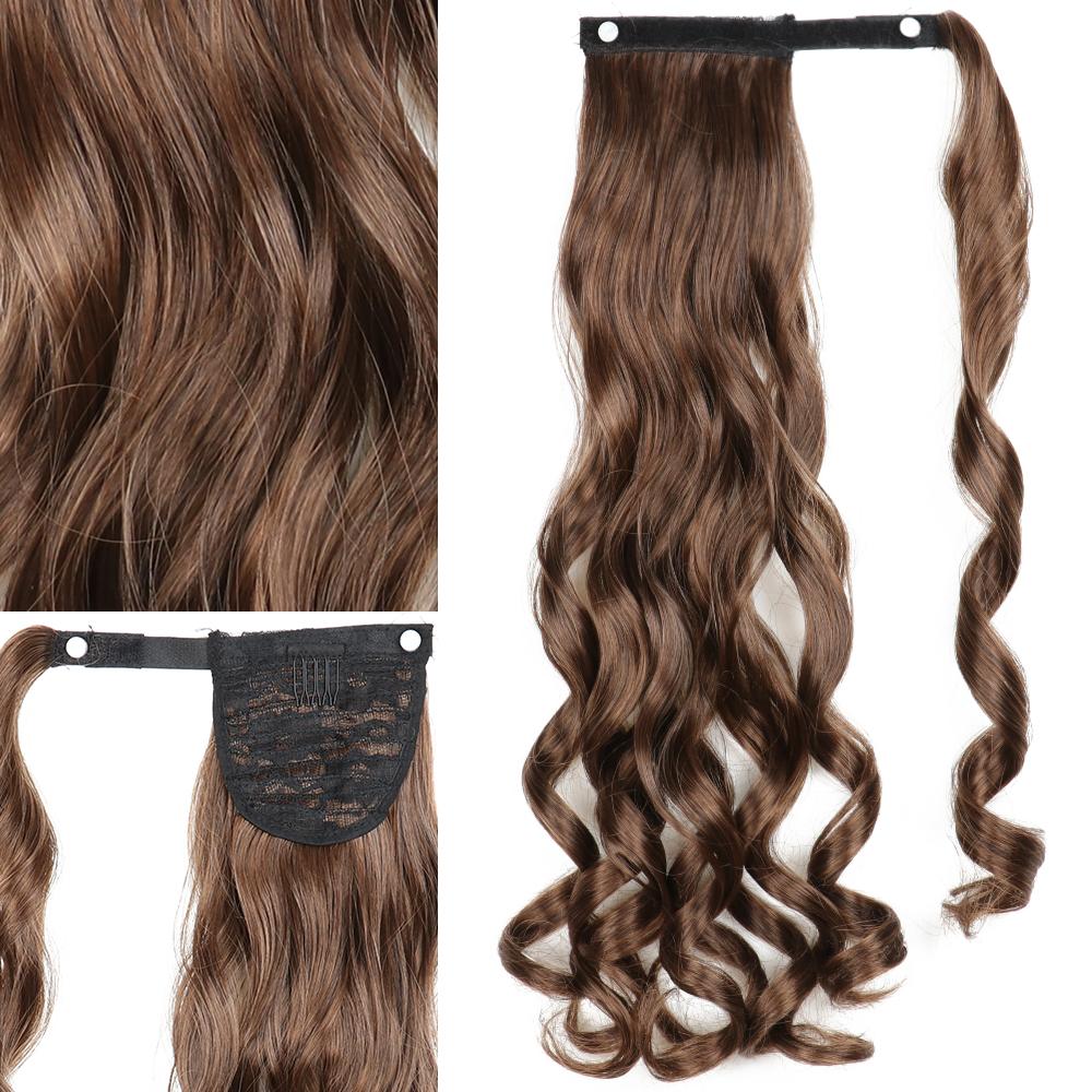 Synthetic 22 Inches Long Wavy Wrap Around Clips In Ponytail Hair Extension Blonde Black Natural Hair Piece KTB