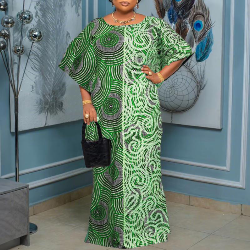 Oversized Women Round Neck Batwing Sleeve Floral Print Casual Loose Maxi Dress