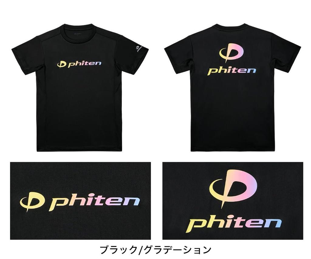 phiten RAKU Shirt, Short Sleeve, Black/Gradient (Yellow, Pink, Blue), Size O, Unisex, Sports, Club Activities, Logo, Exclusive Design
