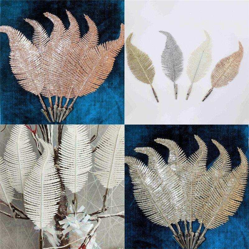 X6 Christmas Tree Decoration Clip On Feather Glitter Baubles Xmas Ornament 22cm