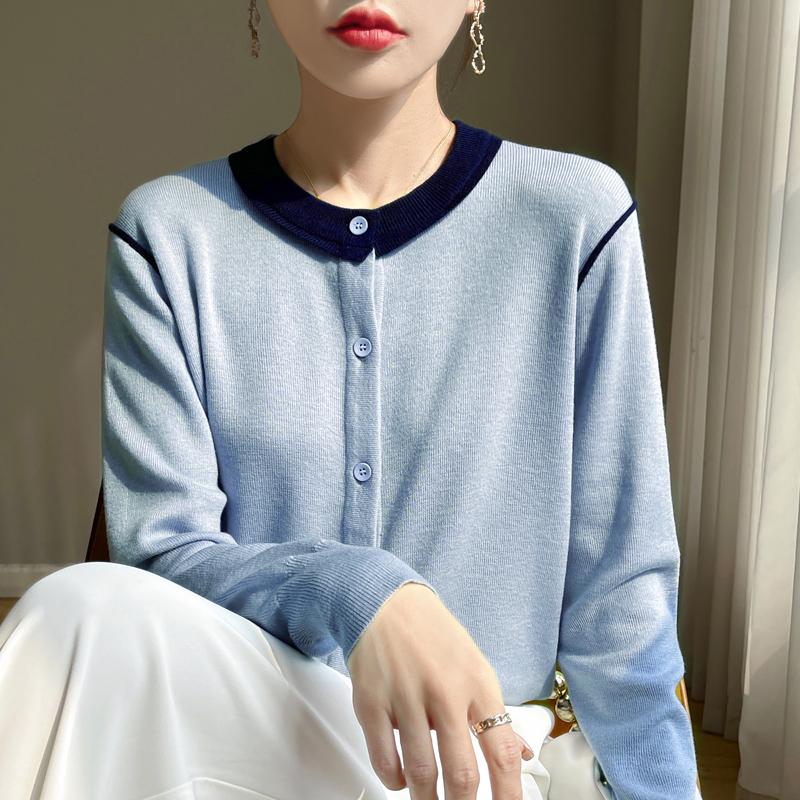 Damski kardigan z wełny czesankowej i jedwabiu morwowego, kaszmir Qinghe, 50% wełny, 50% jedwabiu morwowego, zimowy sweter dzianinowy, jesienny sweter kaszmirowy