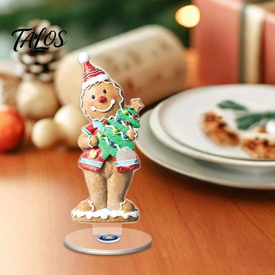 Angel Figurine for Mantel Xmas Acrylic Ornament, 2D Flat Tree Gingerbread Man Ornament with Seasonal Tabletop Display Rotatable Base, Christmas Table