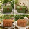 Rectangular Lidded Wicker Basket Sturdy Woven Container with Handle Easy