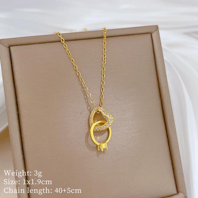 Love Ring Exquisite Light Luxury Temperament Gorgeous Full Diamond Necklace Female Versatile Collarbone Chain Titanium Steel Chain