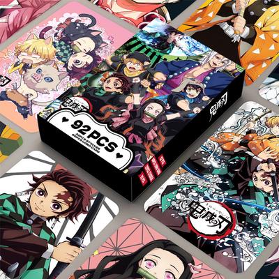 Demon Slayer 92 Pcs Lomo Cards And Stickers Double Sided Hd Color Printed Anime Collectible Bookmarks Greeting Cards For Fans