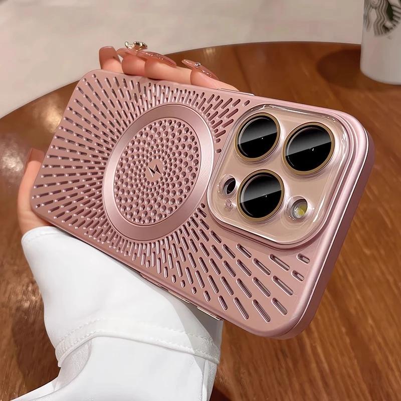 Magnetic Heat Dissipation For Magsafe Slim PC Case For iPhone 16 Plus 15 14 13 12 Pro Max Wireless Charger Titanium Lens Cover