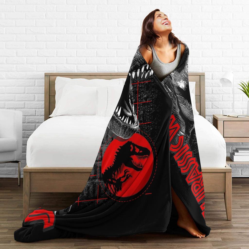Jurassic T-Rex Grid World Blanket Flannel Spring/Autumn Logo Breathable Lightweight Throw Blankets for Travel Bedroom Quilt