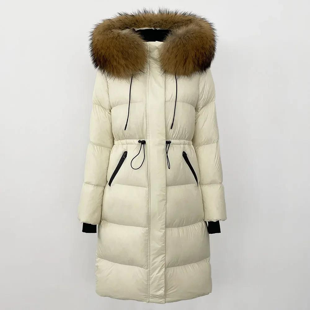 OFTBUY 2024 Winter Jacket Women Natural Real Fox Raccoon Fur Collar Hooded White Duck Down Coat Thick Warm Streetwear Casual